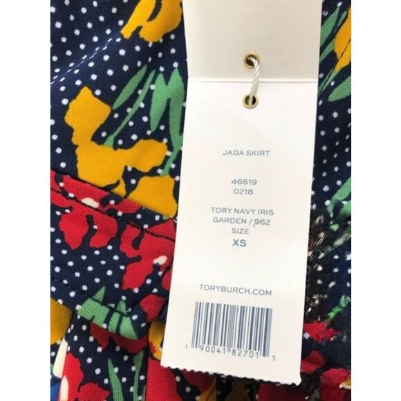 NEW Tory Burch Women’s XS Jada Printed Jersey Navy Iris Garden Polka Dot Gored S - Picture 6 of 6